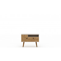 Manhattan Comfort 5PMC81 Tribeca 35.43 Mid-Century Modern TV Stand with Solid Wood Legs in Off White and Nature